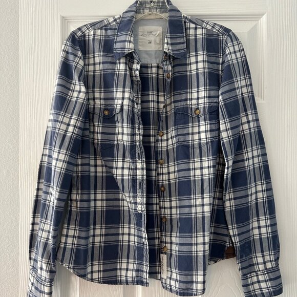 H&M Blue White Plaid  Button Up Long Sleeve Shirt - Picture 1 of 6